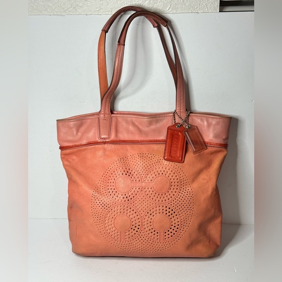 Coach Julia Leather North South Leigh Slim Bag Tote Shoulder Bag Peach - Picture 1 of 17